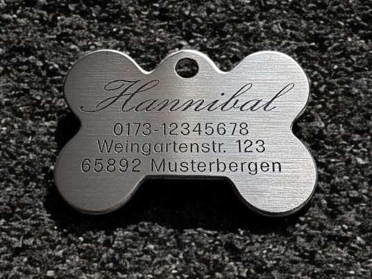 Hundemarke Edelstahl Knochen 50 mm