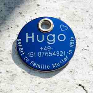 Alu-Hundemarke farbig, rund, 30 mm - blau, beidseitig