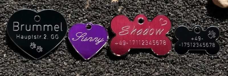 Hundemarke Aluminium mit Schmuckrand Uebersicht