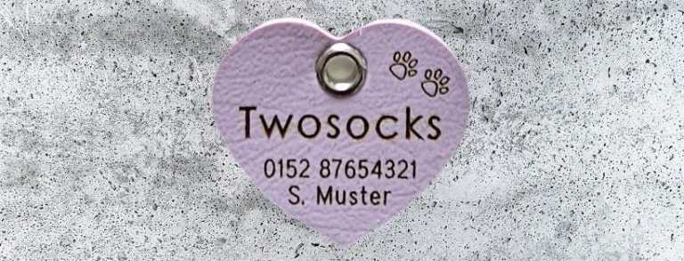 Biothane-Hundemarke Herz, 35 mm, zartflieder, einseitig