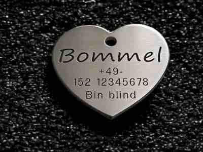 Hundemarke Edelstahl Herz, 40 mm, beidseitig