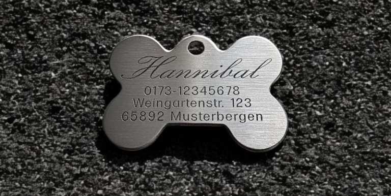 Hundemarke Edelstahl Knochen 50 mm, beidseitig