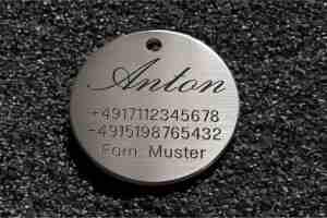 Hundemarke Edelstahl rund, 40 mm, beidseitig