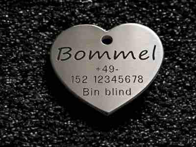 Hundemarke Edelstahl Herz, 40 mm, einseitig