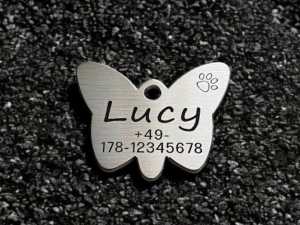 Hundemarke Edelstahl Schmetterling