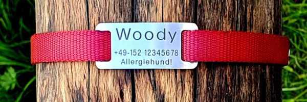 Hundemarke Plakette für flache Halsbandmaterialien bis Breite 16 mm