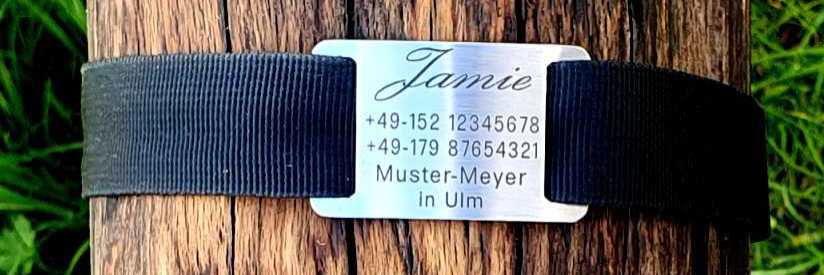 Hundemarke Plakette für flache Halsbandmaterialien bis Breite 26 mm