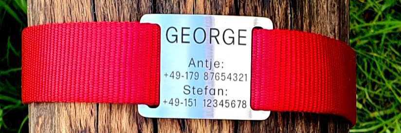 Hundemarke Plakette für flache Halsbandmaterialien bis Breite 31 mm