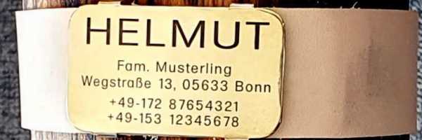 Hundemarke Plakette für dickere Halsbandmaterialien bis Breite 416 mm