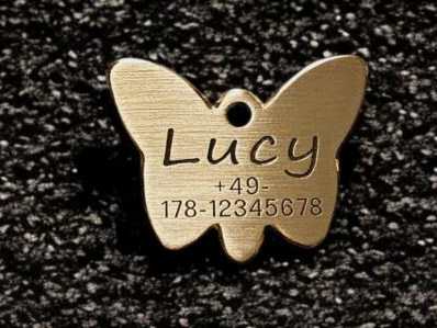 Hundemarke Messing Schmetterling 35 mm
