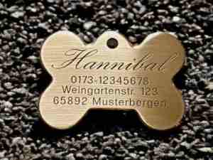 Hundemarke Messing Knochen, 50 mm, beidseitig